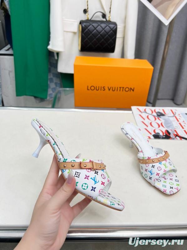 2025 Women Louis Vuitton Multicolor Leather Heeled Mule LY00260