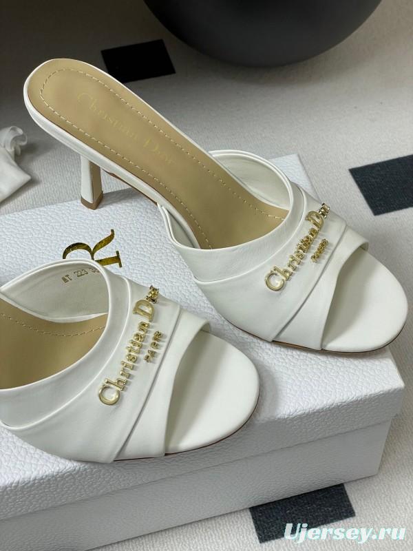 2025 Women Dior White Leather Mule Gold Hardware Slide