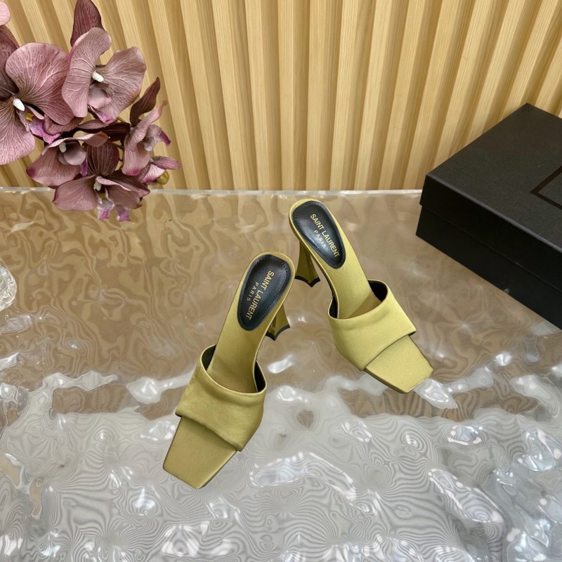 2025 Women Yves Saint Laurent Beige Satin Heeled Sandals