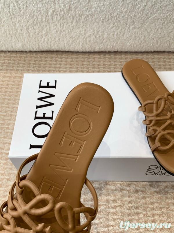 2025 Loewe Brown Leather Slippers KFY00250