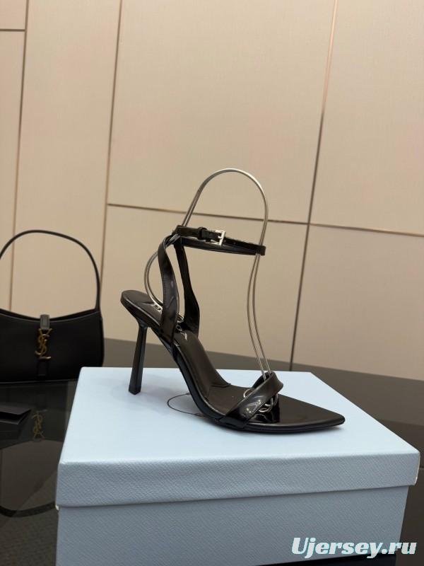 2025 Women Prada Black Leather Heels KFY00290