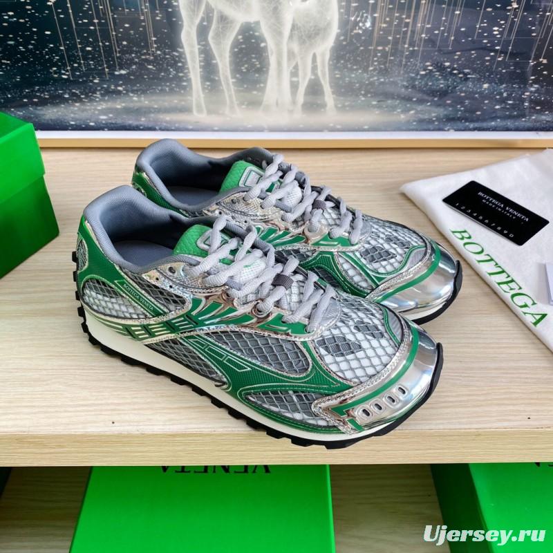 2025 Unisex Bottega Veneta Green Silver Mesh Sneakers LY00310
