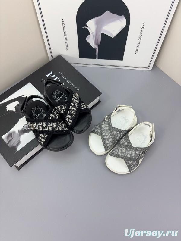 2025 Kids Dior Black White Fabric Sandals