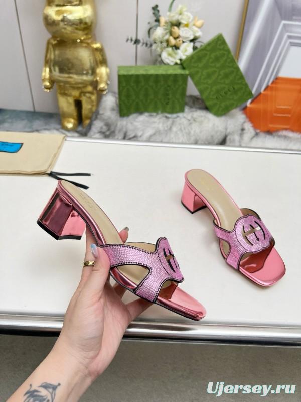 2025 Gucci Pink Leather Slippers
