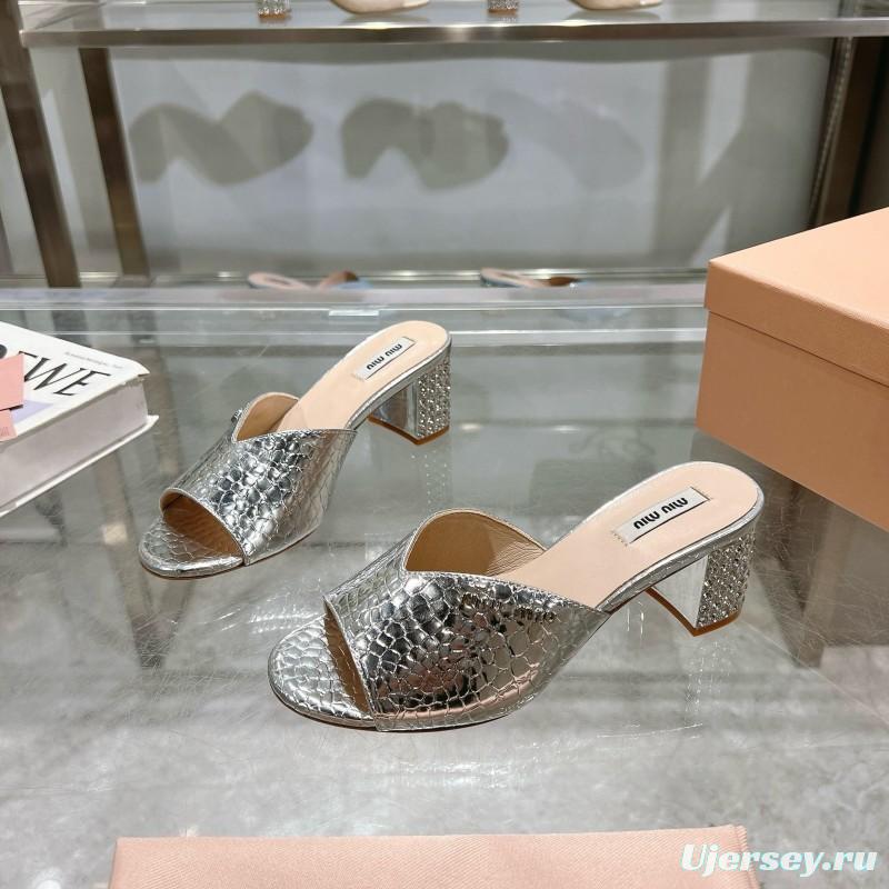 2025 Women Miu Miu Silver Leather Mules