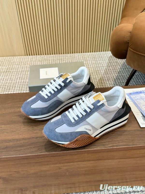 2025 Unisex TOM FORD Blue White Grey Leather Suede Sneakers LY00360(F)/LY00370(M)