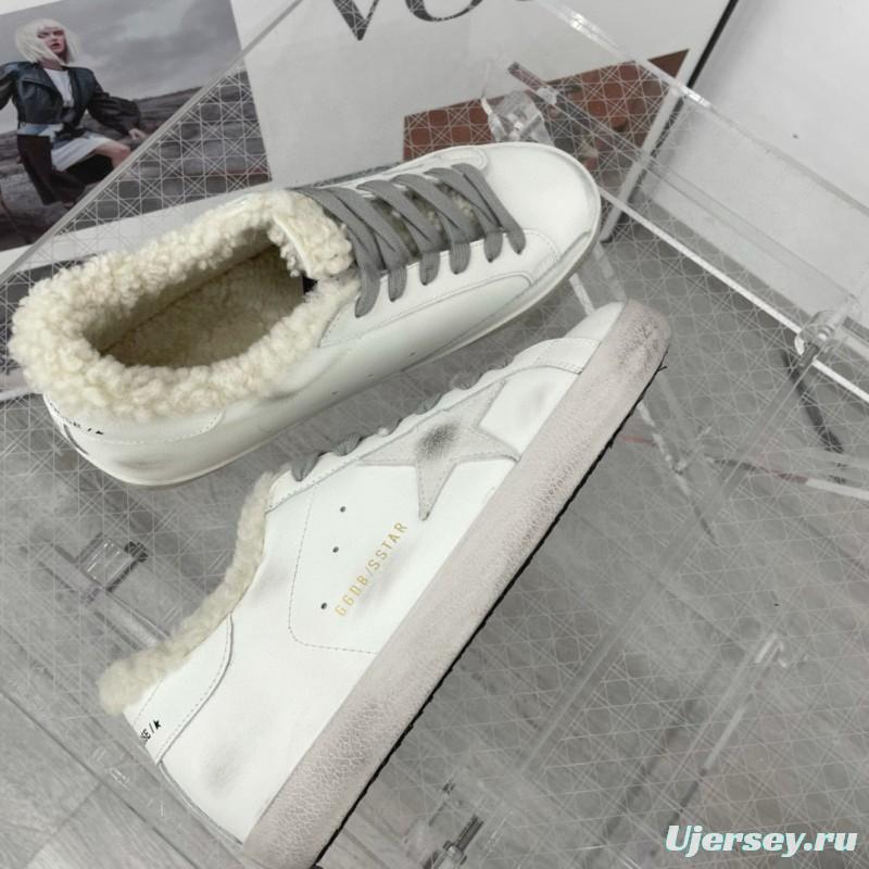 2025 Women GGDB White Grey Leather Shearling Sneakers