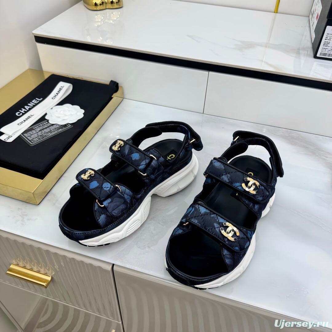 2025 Women Chanel Black Nylon Sandal Platform Chain LY00330