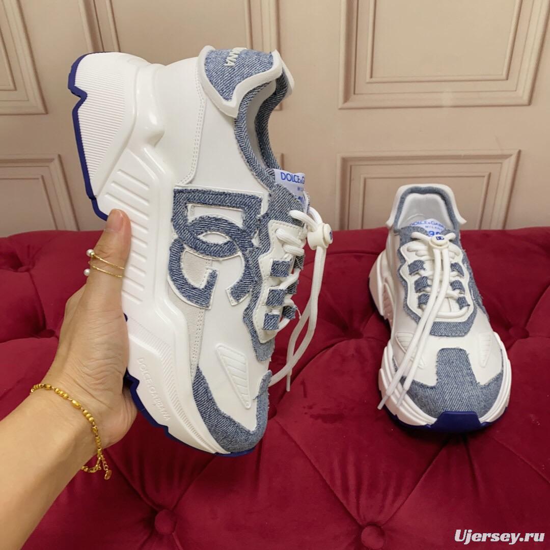 2025 Unisex Dolce & Gabbana White Blue Denim Leather Sneakers LY00330(F)/LY00340(M)