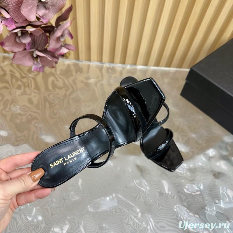 2025 Women Yves Saint Laurent Black Patent Leather High Heel Sandals MJ00310