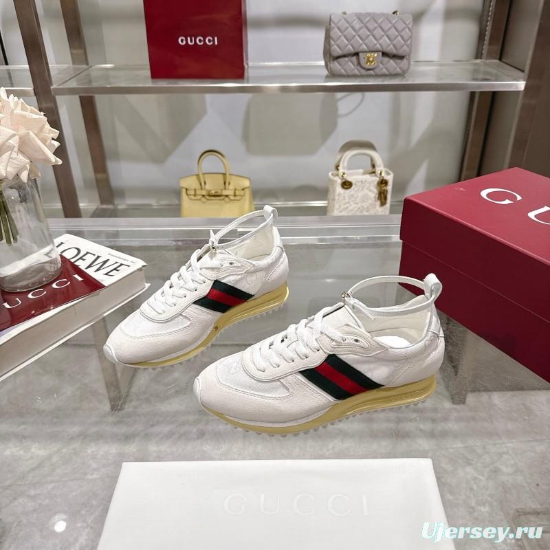 2025 Unisex Gucci White Black Red Fabric Sneakers Detachable Adjustable Ankle Strap LY00340
