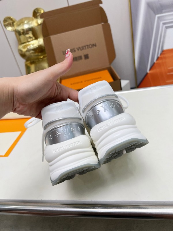 2025 Women Louis Vuitton White Grey Mesh Leather Sneakers LY00340