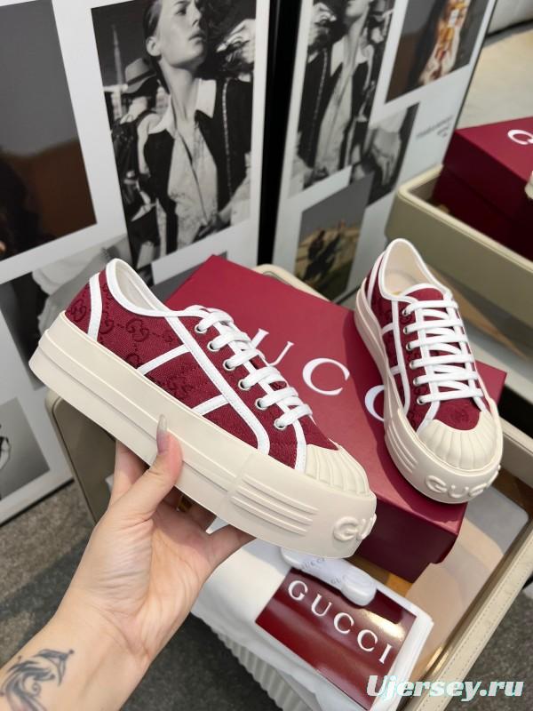 2025 Women Gucci Red White Canvas Sneakers