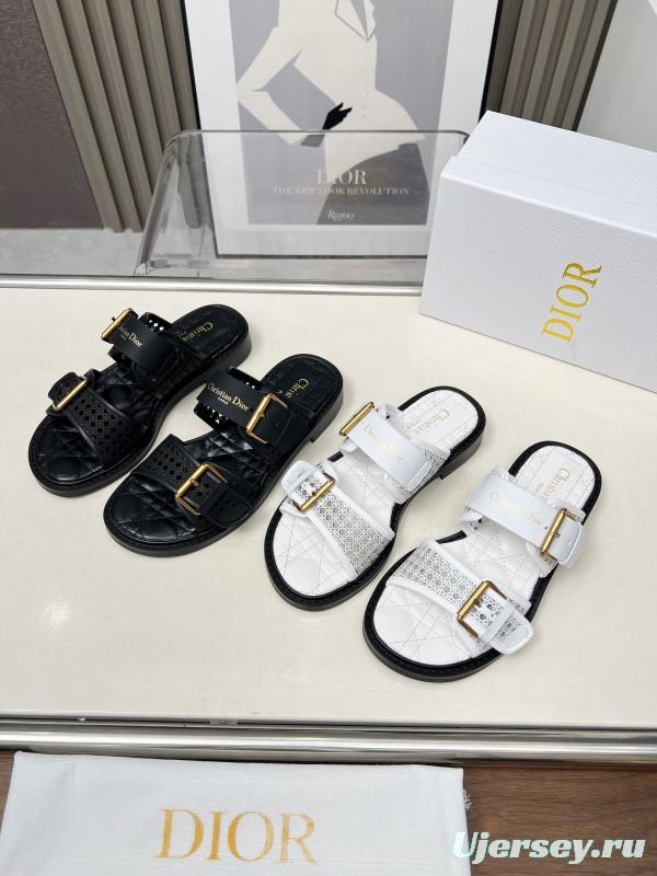 2025 Women Dior White Leather Slippers LY00220