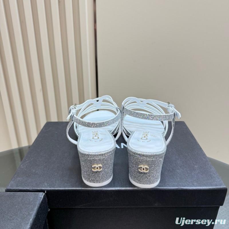2025 Women Chanel Silver Leather Sandals
