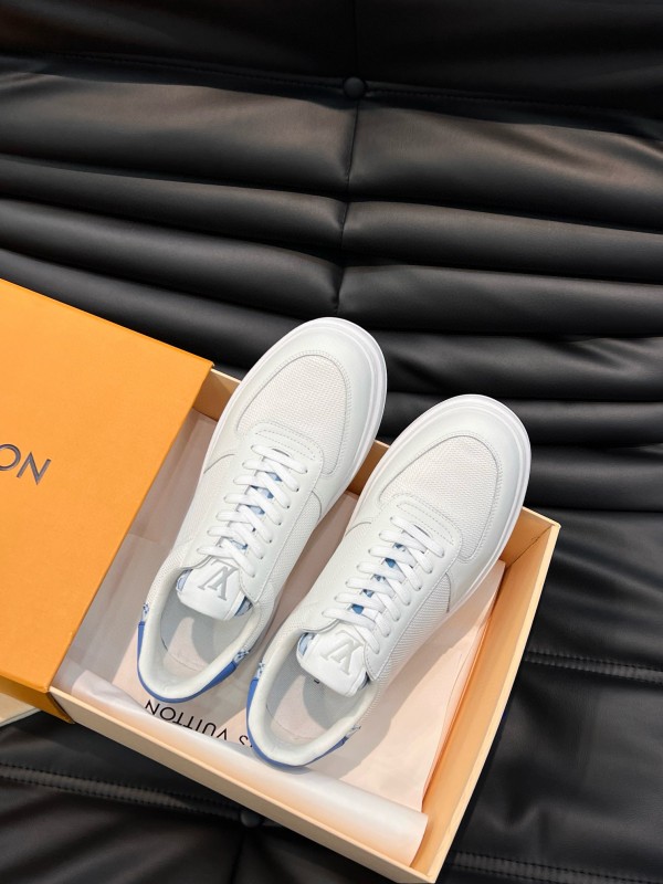 2024 Unisex Louis Vuitton White Blue Cow Leather Mesh Sneakers MJ00400