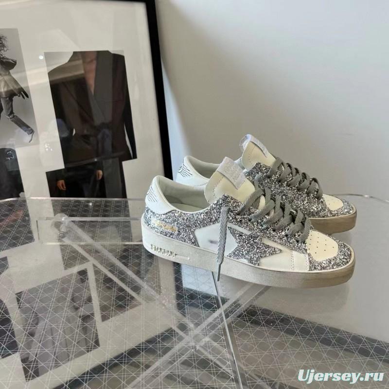 2024 Unisex GGDB White Silver Leather Glitter Low-Top Sneakers MJ00260