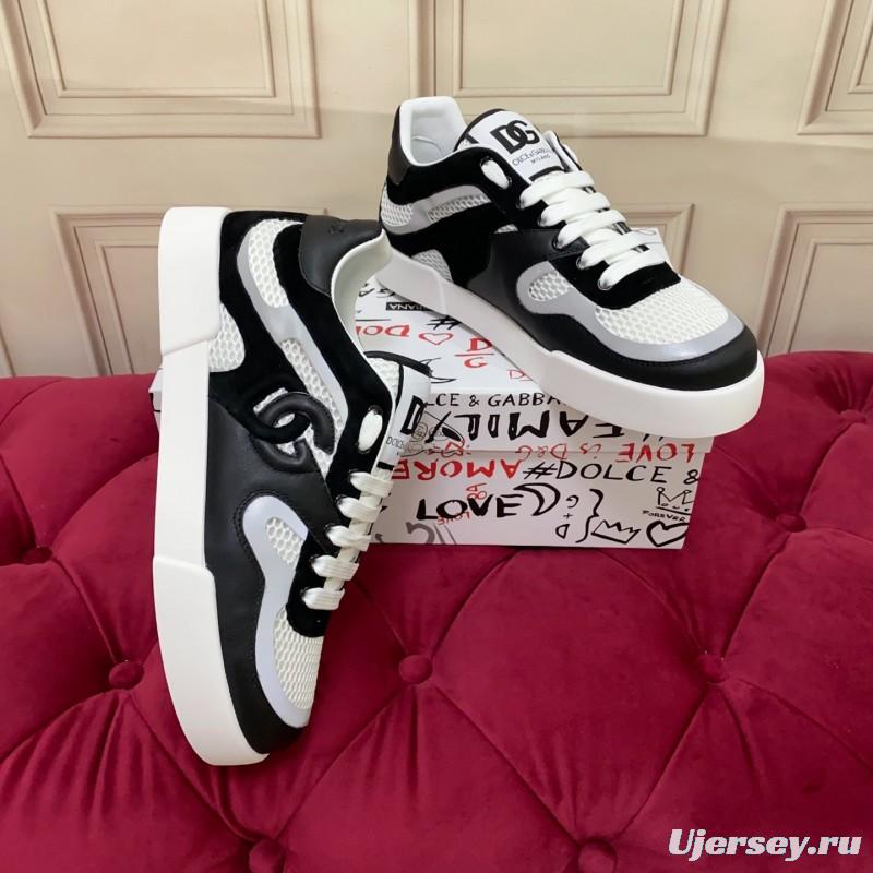 2025 Unisex Dolce & Gabbana Black White Mesh Leather Sneakers