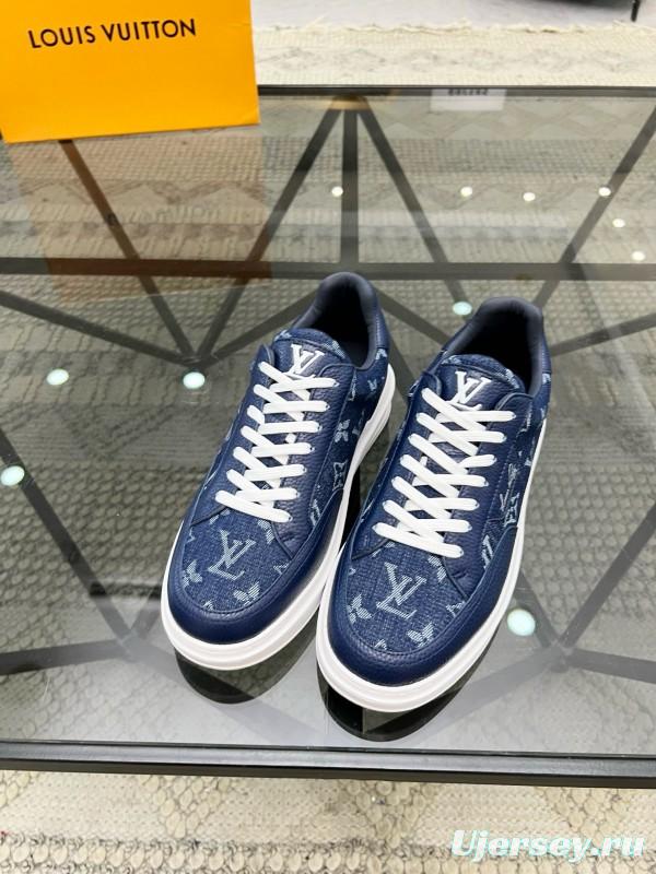 2024 Men Louis Vuitton Blue Leather Denim Sneakers MJ00400