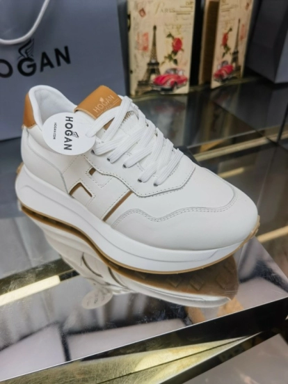 2025 Women HOGAN White Beige Leather Sneakers LY00360(F)