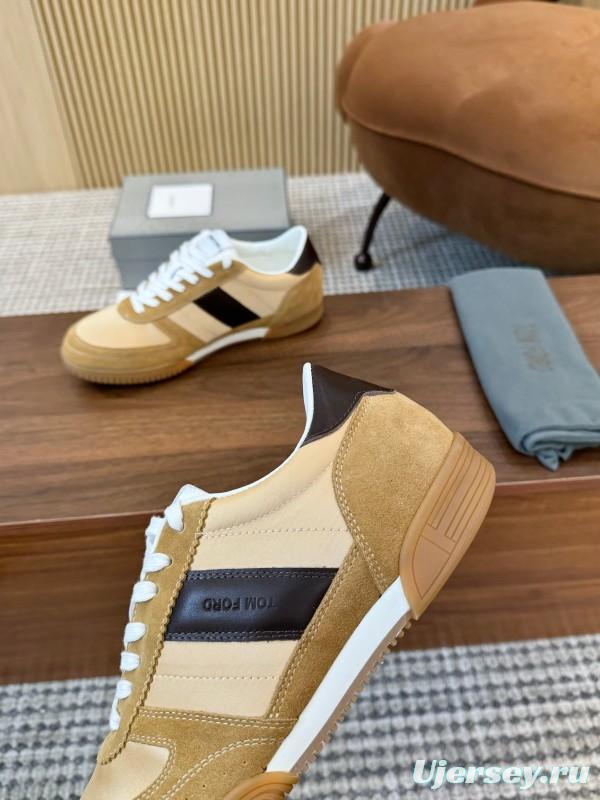 2025 Men TOM FORD Beige Brown Suede Leather Sneakers LY00360