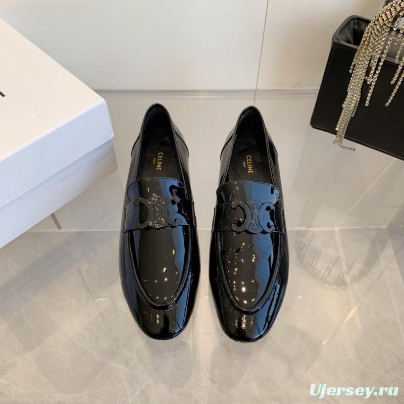 2025 Women CELINE Black Patent Leather Loafers