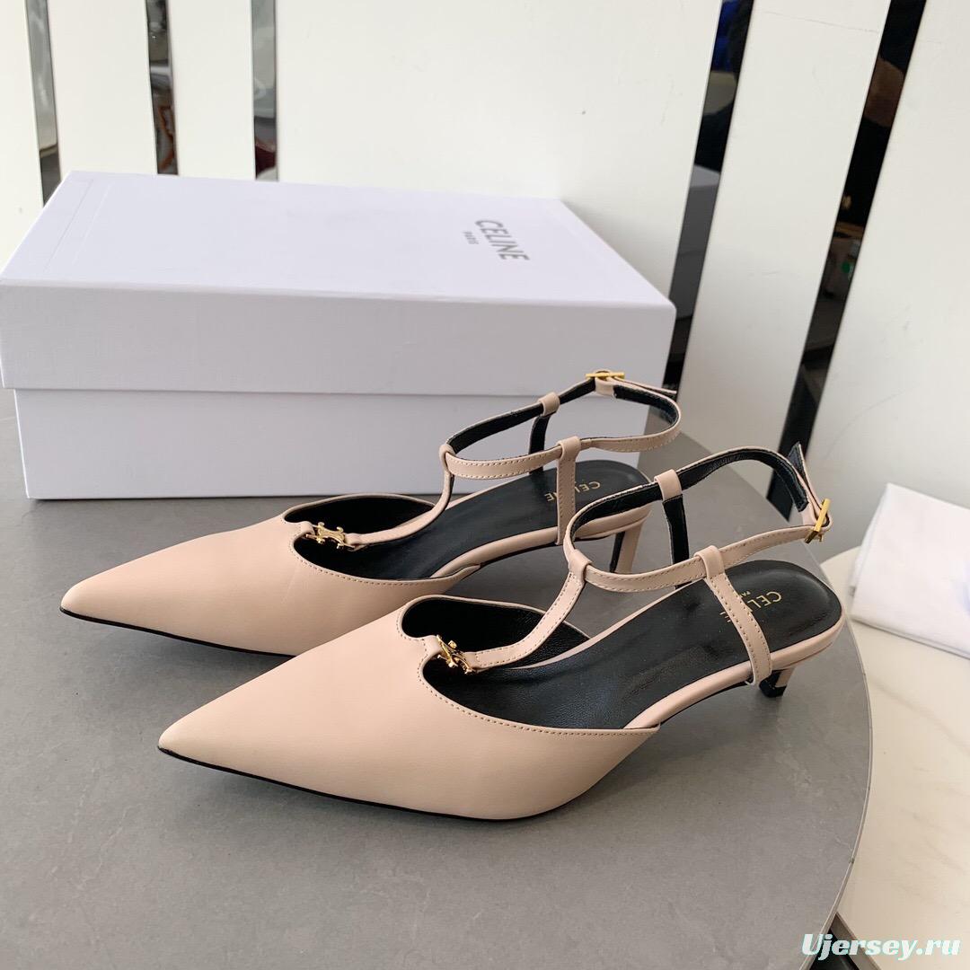 2025 Women Celine Beige Calfskin T-Strap Pumps