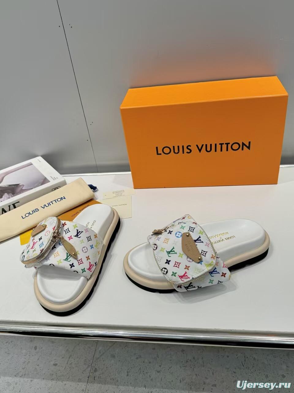 2025 Slippers Louis Vuitton White Multicolor Canvas Slippers