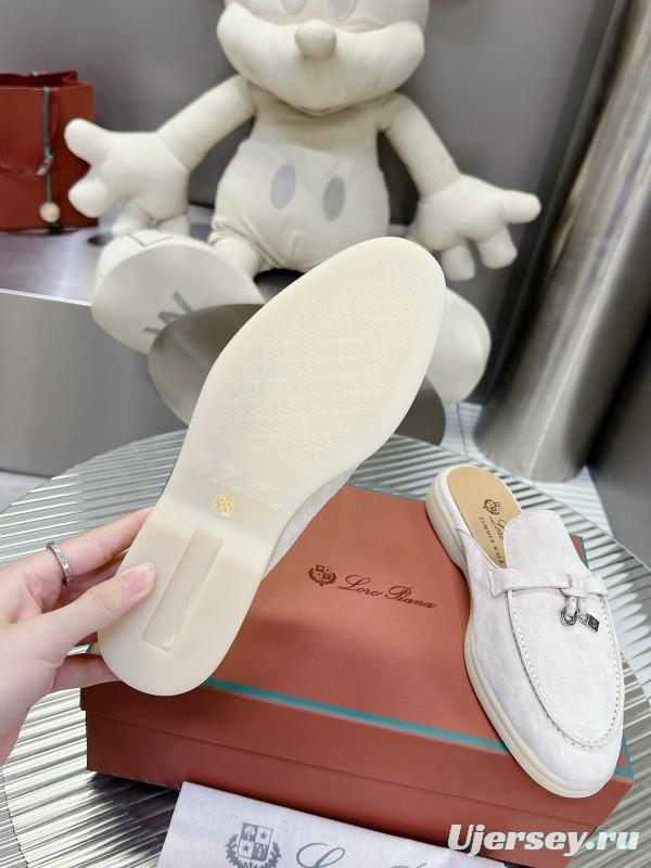 2024 Slippers Loro pianall White Suede Loafers MJ00270