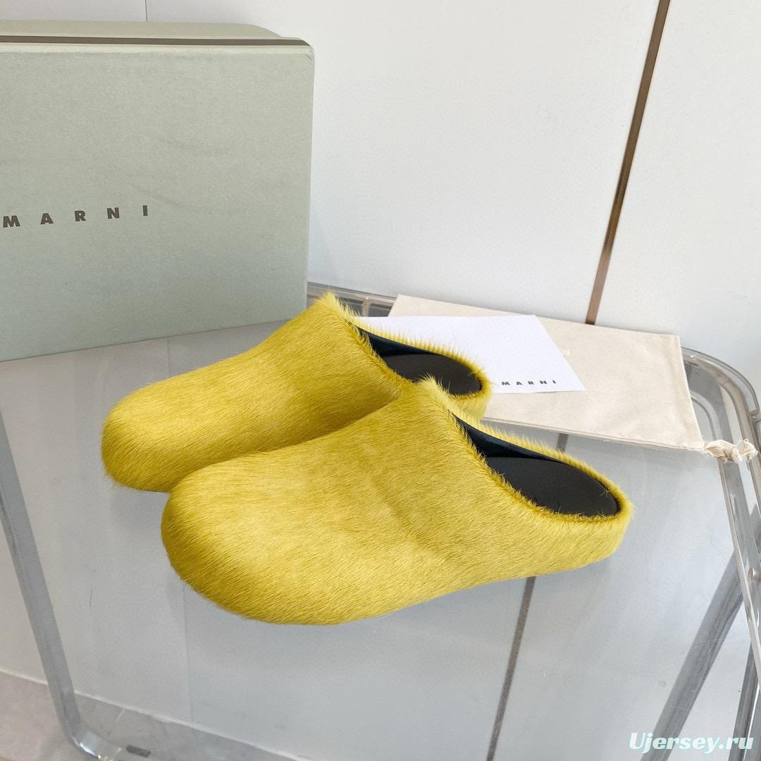 2024 Unisex Marni Yellow Horsehair Leather Mules MJ00320