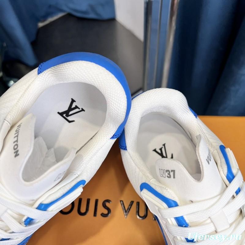 2025 Men Louis Vuitton White Blue Leather Trainer