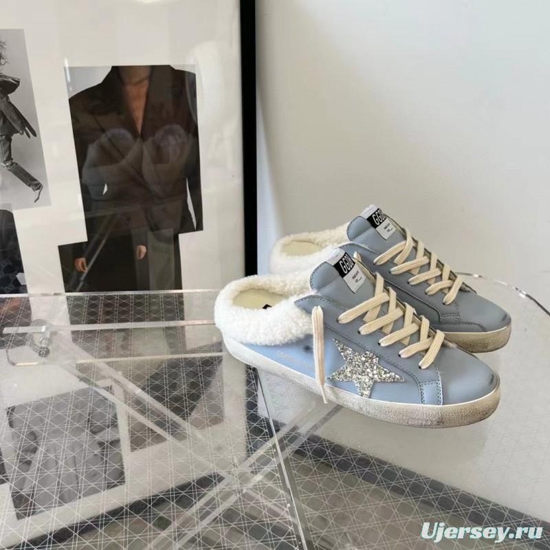 2024 GGDB Light Blue Shearling Leather Slippers MJ00280