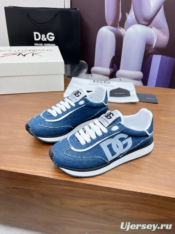 2025 Unisex Dolce & Gabbana Blue Denim Leather Sneakers LY00300