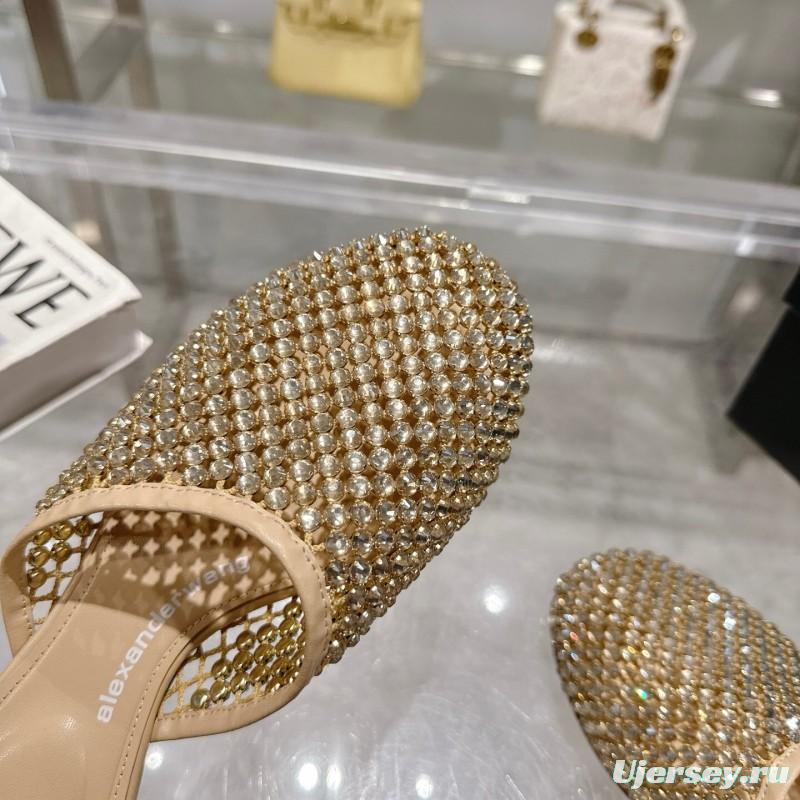 2025 Slippers Alexander Wang Beige Crystal Beaded Leather Slippers LY00310