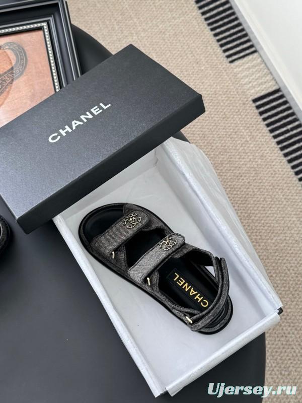 2025 Women Chanel Black Fabric Sandals LY00320