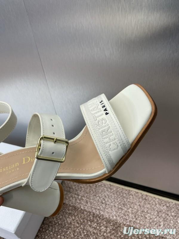 2025 Women Dior White Leather Sandals Embroidery KFY00310