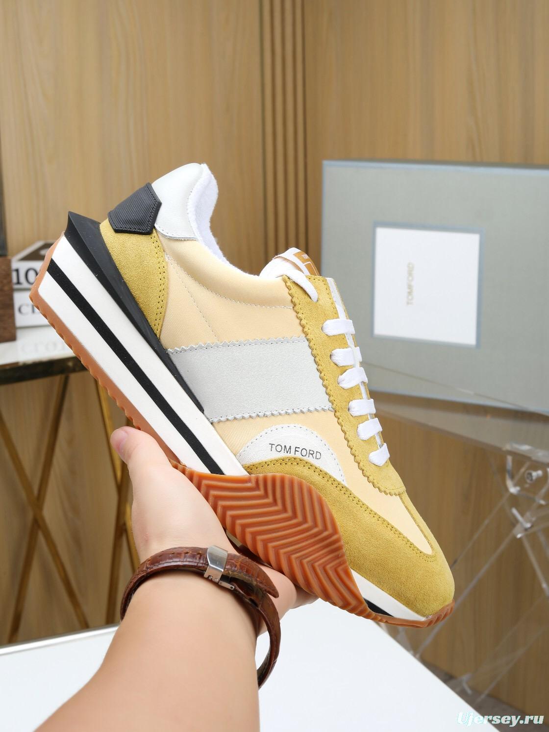 2025 Unisex TOM FORD Yellow White Grey Suede Leather Sneakers LY00360(F)/LY00370(M)