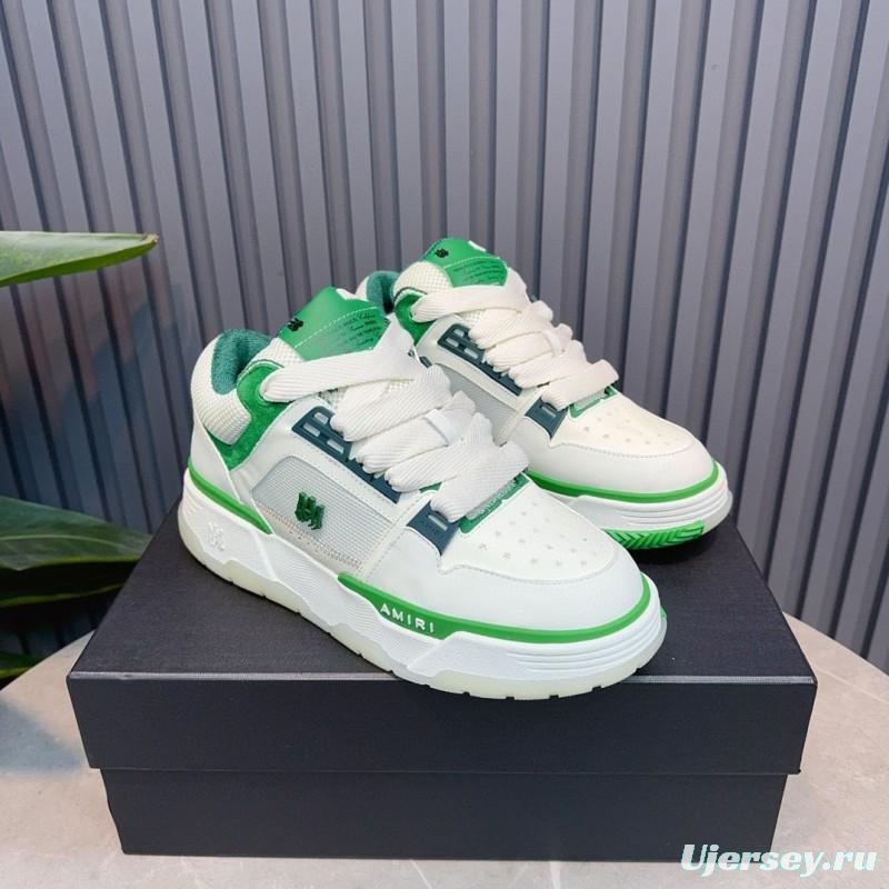 2024 Unisex Amiri White Green Leather Mesh Sneakers MJ00360