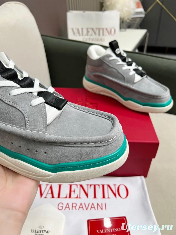 2025 Unisex Valentino Grey White Green Leather Mesh Sneakers LY00390