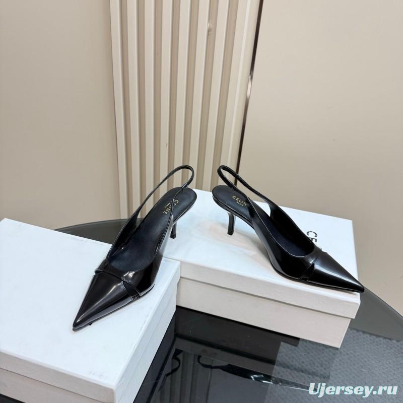 2025 Women CELINE Black Patent Leather Slingback Heels