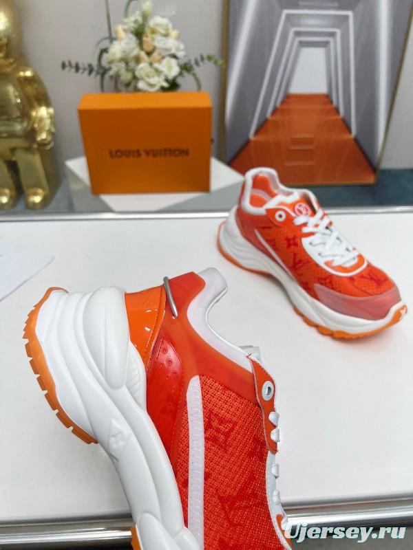 2025 Unisex Louis Vuitton Orange White Mesh Leather Sneakers LY00340(F)/LY00341(M)
