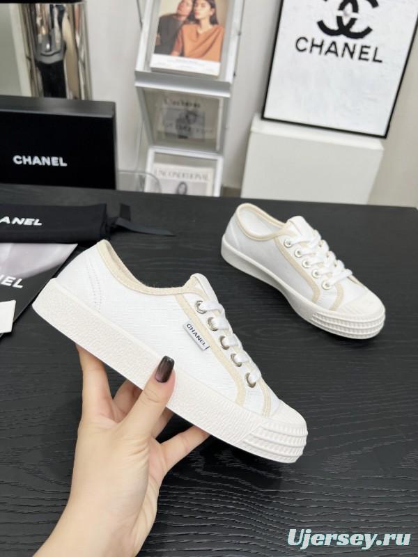2025 Women Chanel White Canvas Casual Sneakers LY00230