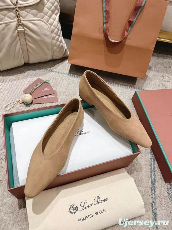 2025 Women Loro Piana Beige Suede Loafers