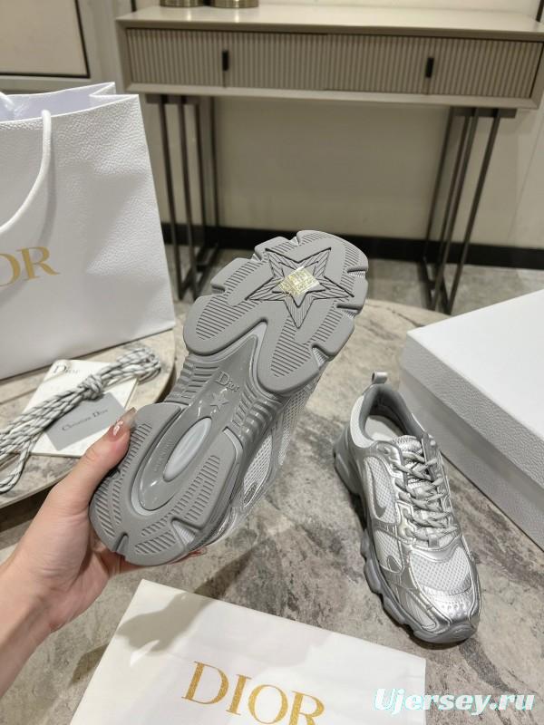 2025 Women Dior Silver Mesh Leather Sneakers