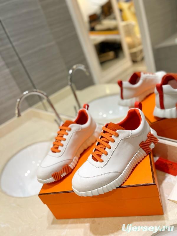 2024 Women Hermès White Orange Leather Sneakers