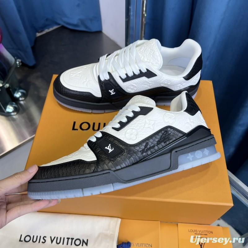2025 Unisex Louis Vuitton White Black Leather LV Trainer