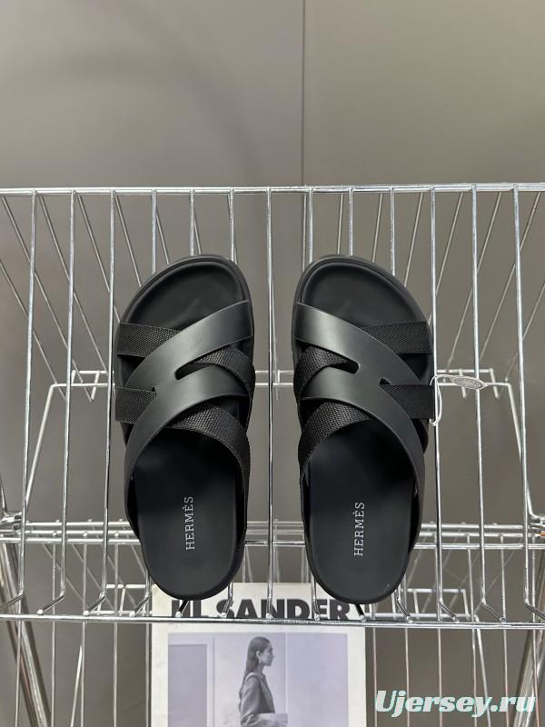 2025 Slippers Hermès Black Leather Slippers