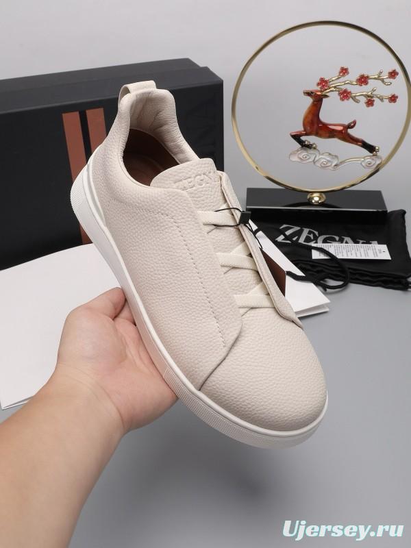 2024 Men Ermenegildo Zegna Beige Leather Low Top Sneakers MJ00240
