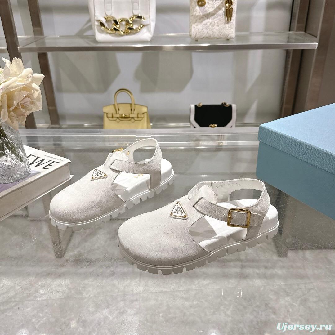 2025 Women Prada White Suede Sandals LY00270