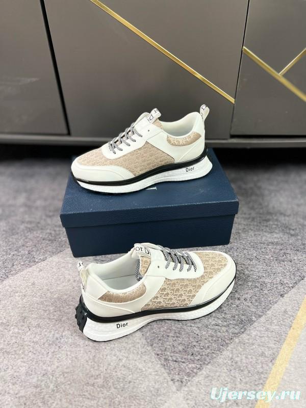 2024 Unisex Dior Beige White Fabric Leather Sneakers MJ00270